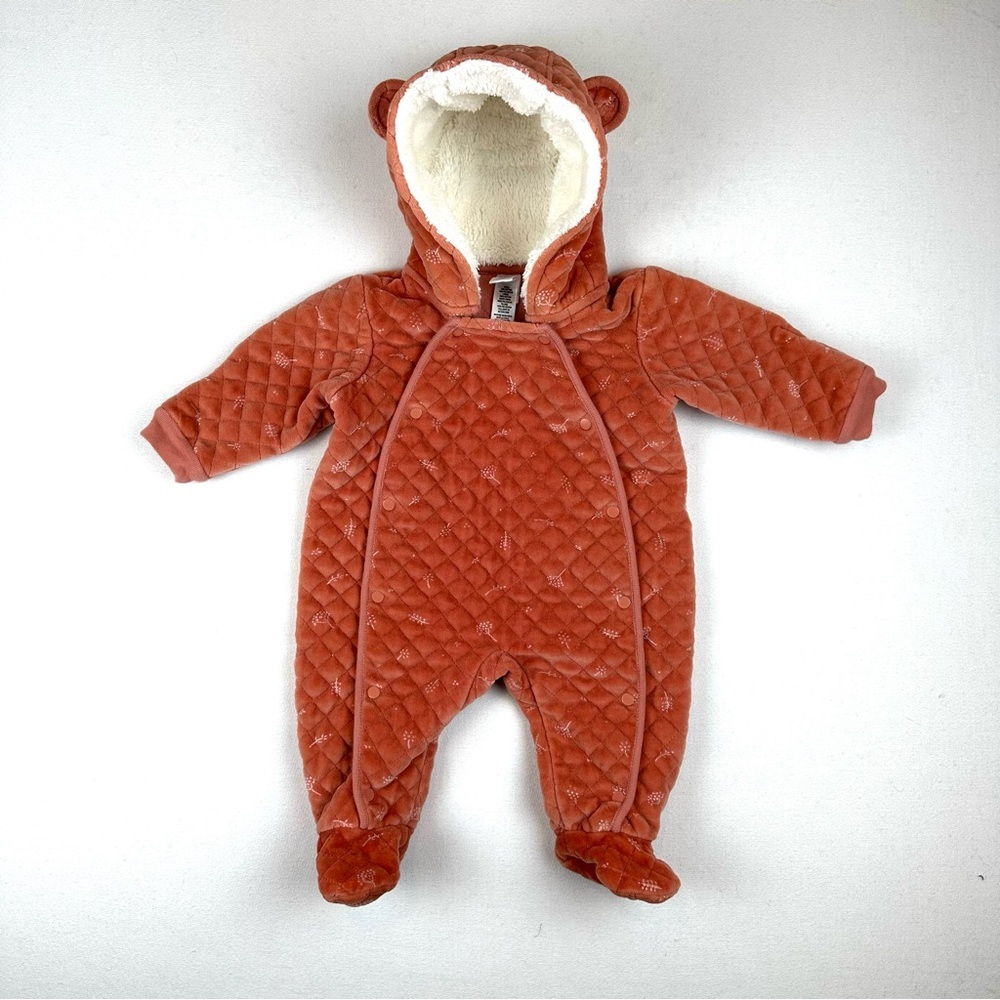 Nordstrom Baby Quilted Velour Bunting Floral Bear Ears Cozy Pink Desert Rose